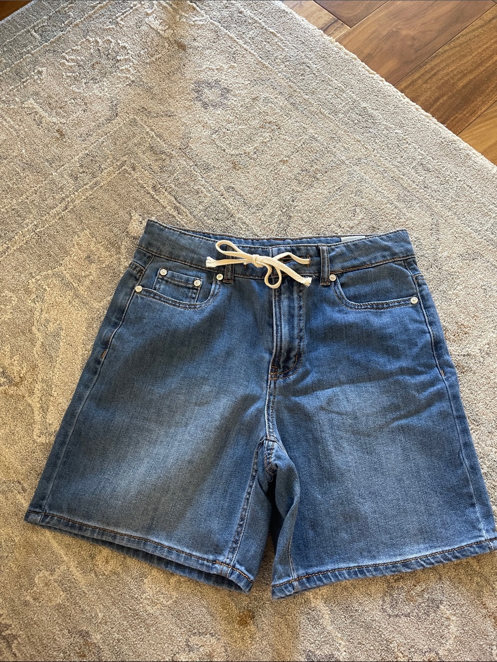 Oat New York Indigo Drawstring Denim Shorts